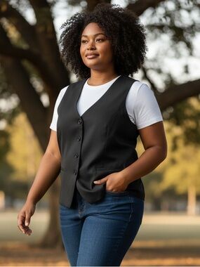 Classic Black Button-Front Vest - Women's Tailored Vest